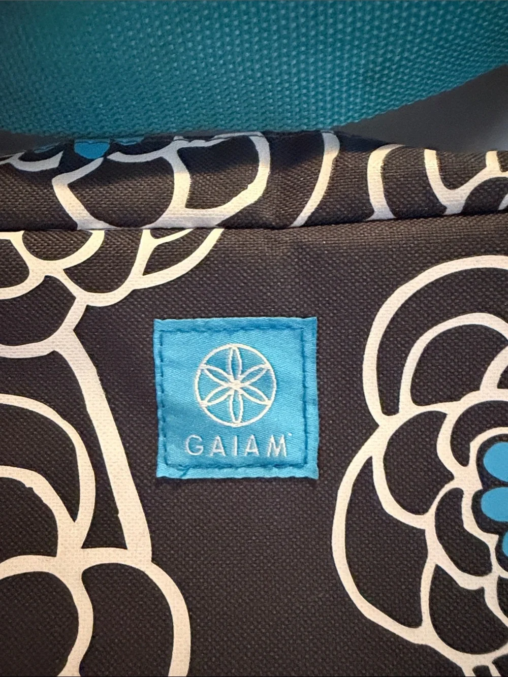 GAIAM Black Floral Shoulder lunch Bag with Blue Accents
